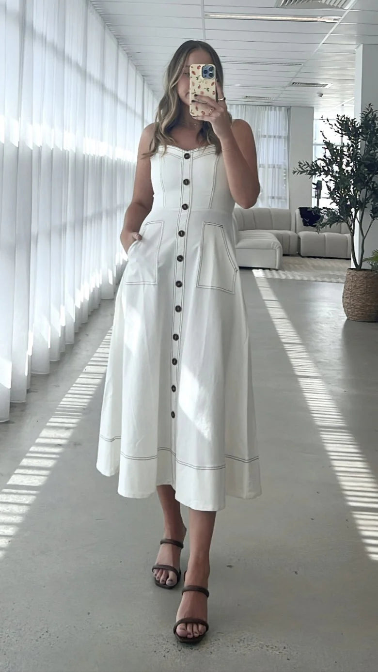 Indigo Midi Dress - White Denim