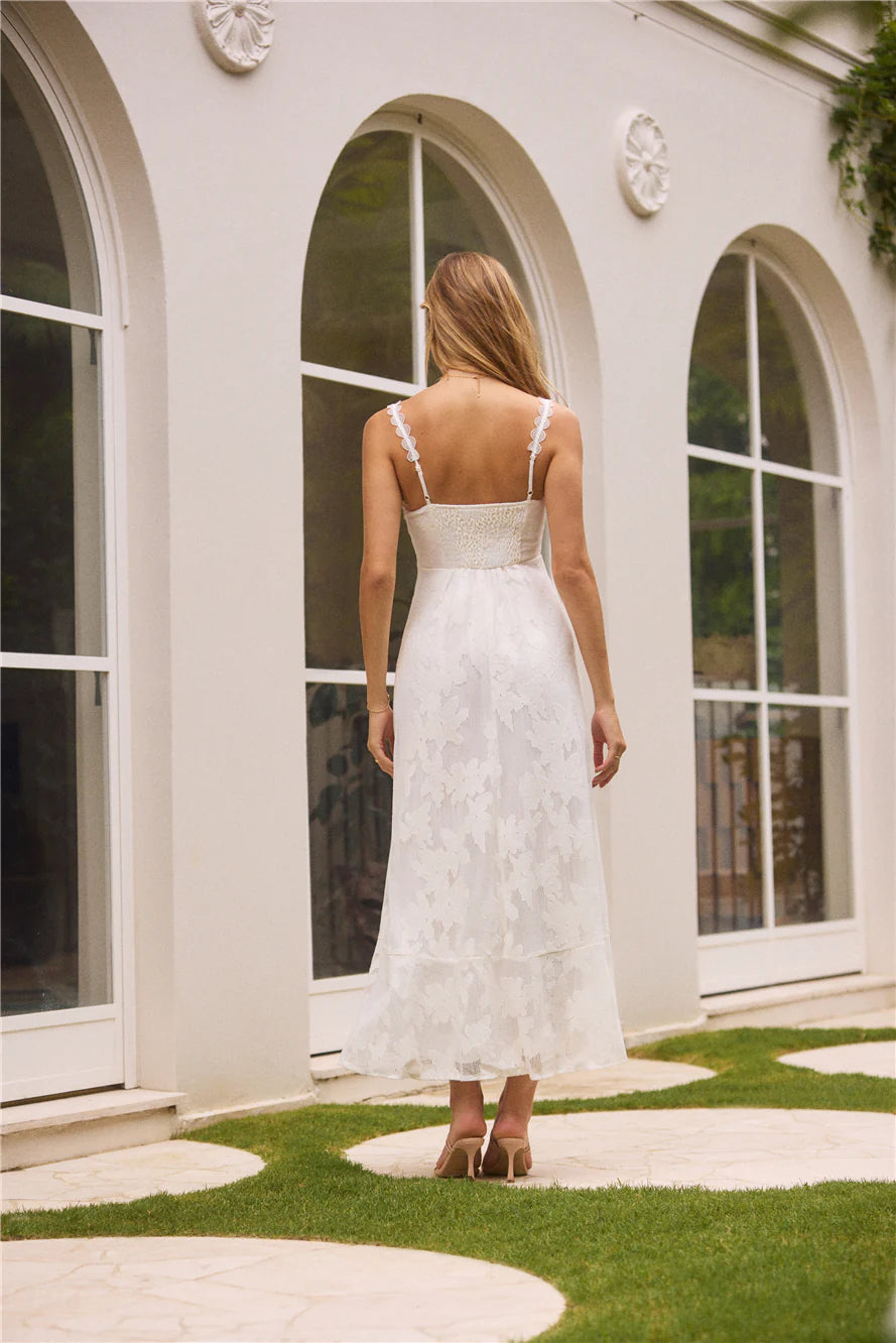 Garden Romance Midi Dress White