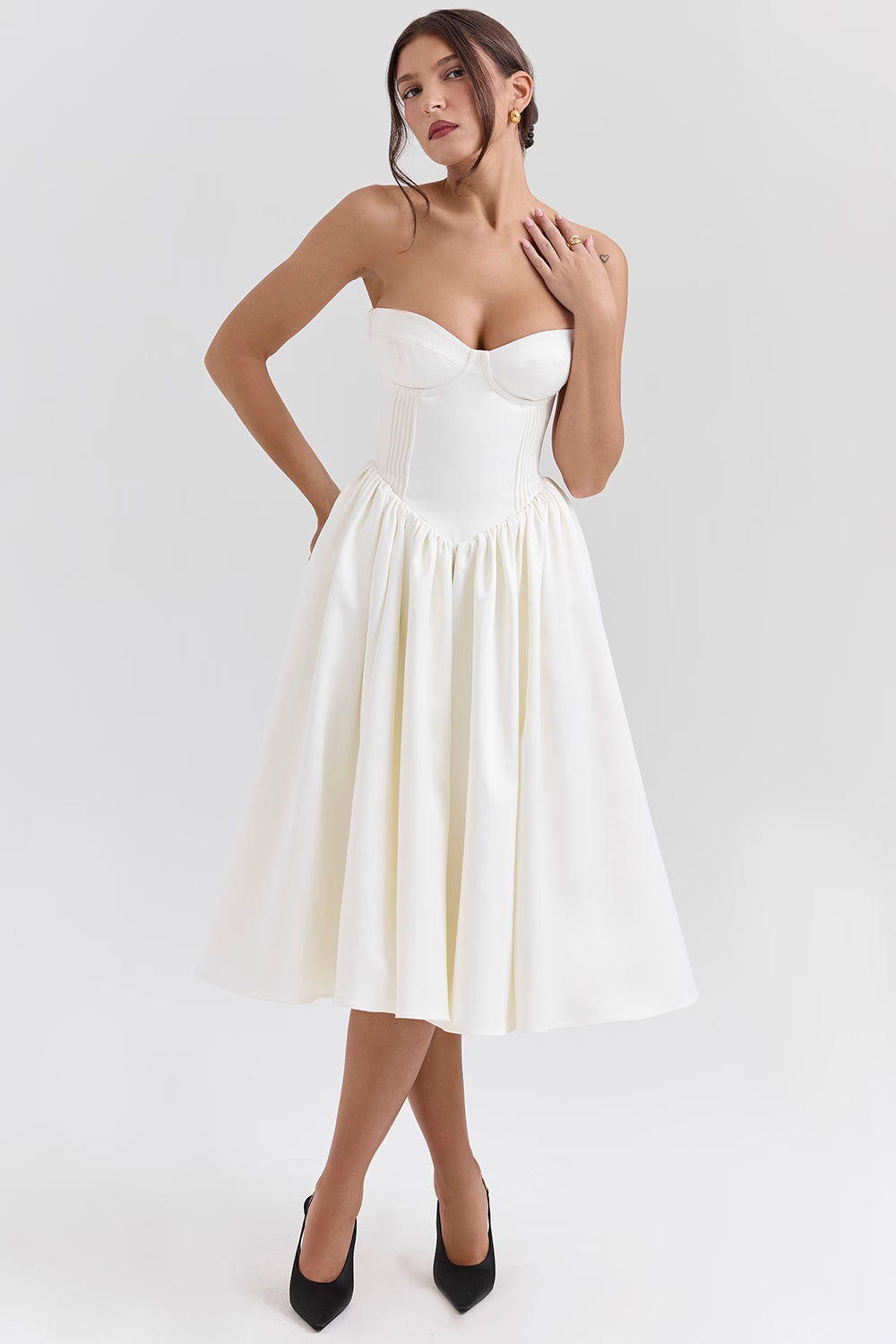 vintage ivory satin midi dress