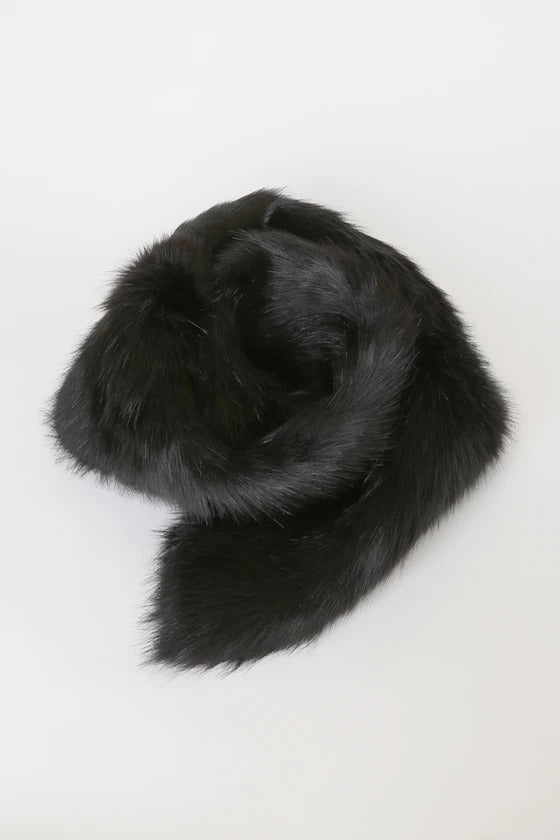 Demure and Dreamy Black Faux Fur Stole
