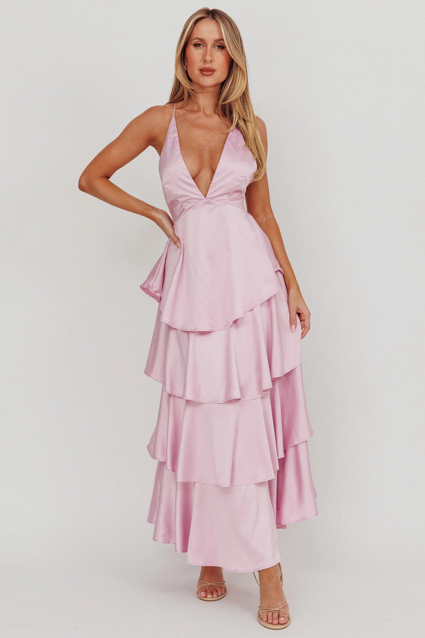 Auguste Tiered Frill Strappy Back Dress Lilac