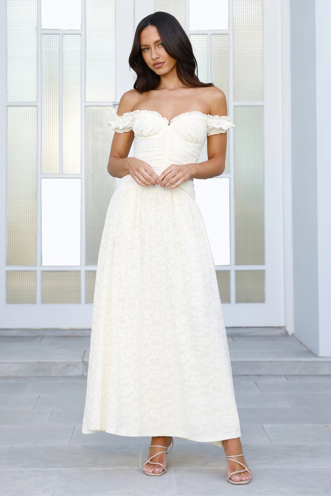 Soft Serve Off Shoulder Maxi Dress Yellow